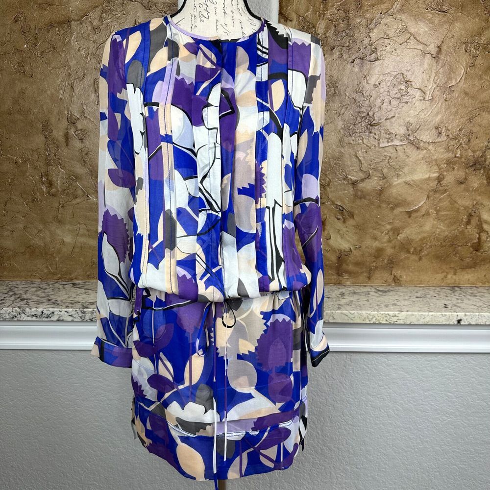 Diane Von Furstenberg 100% Silk Dress Long Sleeve Hi-Lo Floral Summer Dress Sz 6